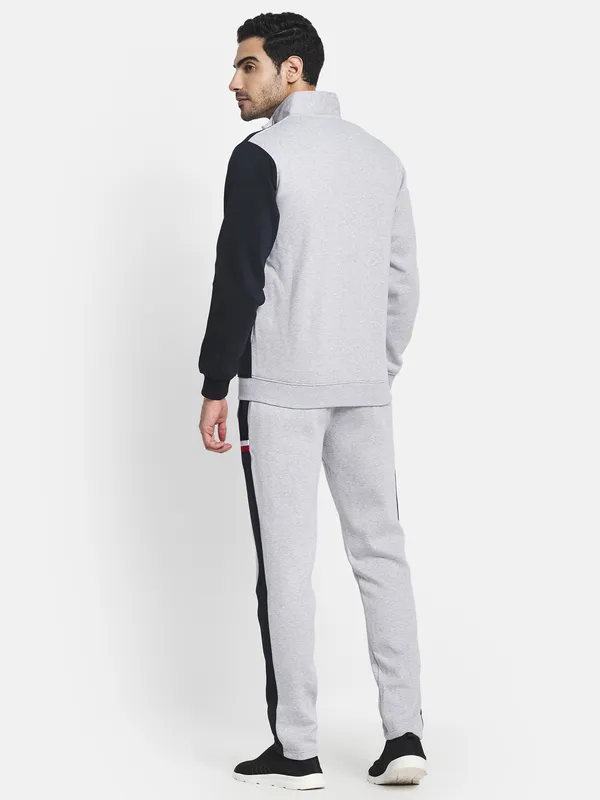 Men Grey Black Striped Cotton Tracksuit