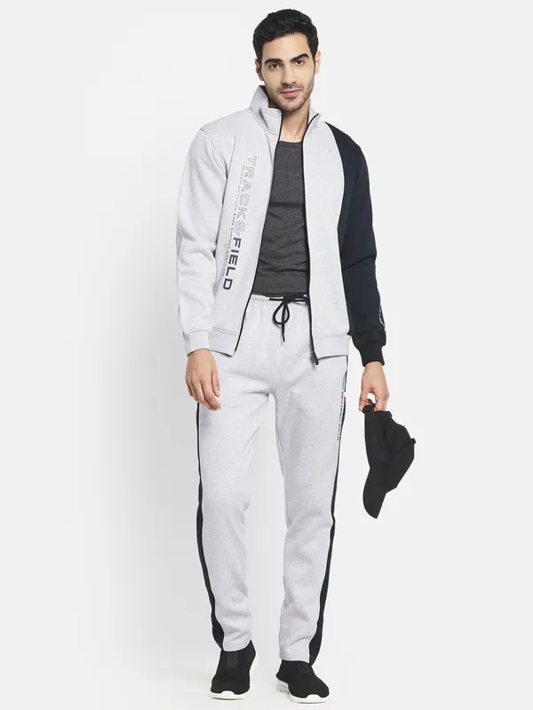 Men Grey Black Striped Cotton Tracksuit