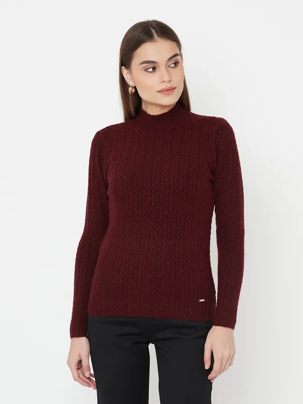 Maroon Acrylic Full Sleeve Pullover Sweater