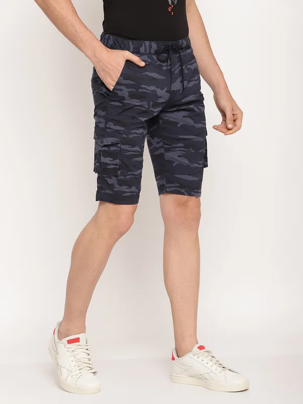 Octave Men Navy Blue Camouflage Printed Sports Shorts