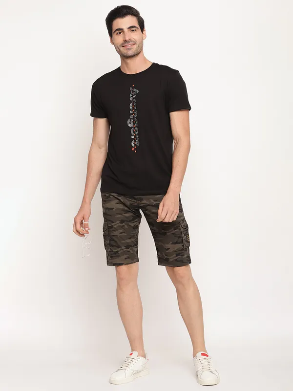 Octave Men Olive Green Printed Shorts