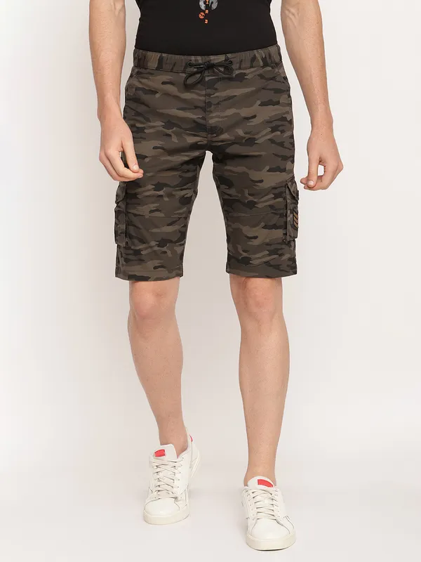 Octave Men Olive Green Printed Shorts