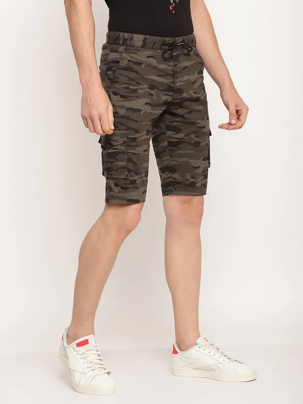 Octave Men Olive Green Printed Shorts