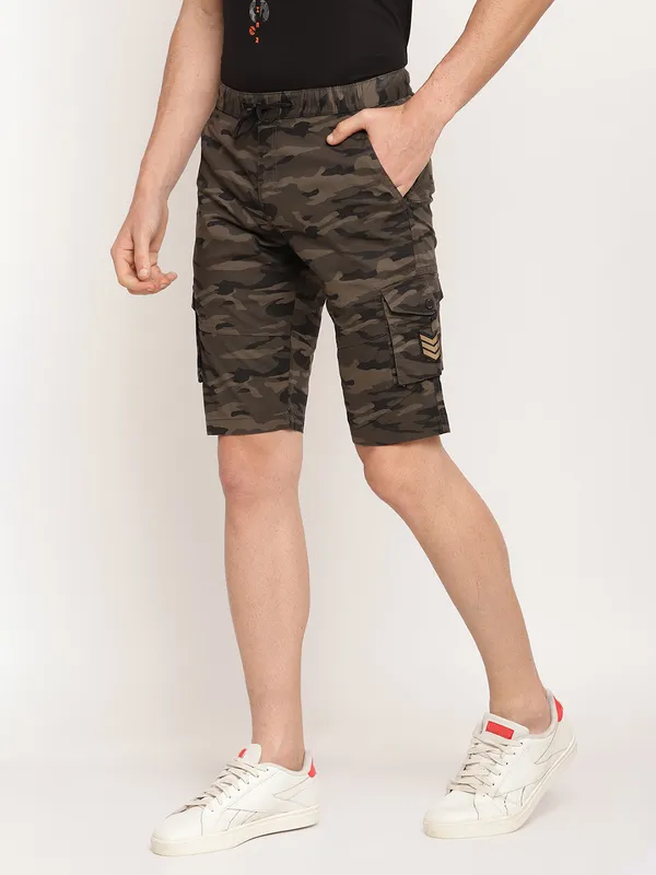 Octave Men Olive Green Printed Shorts