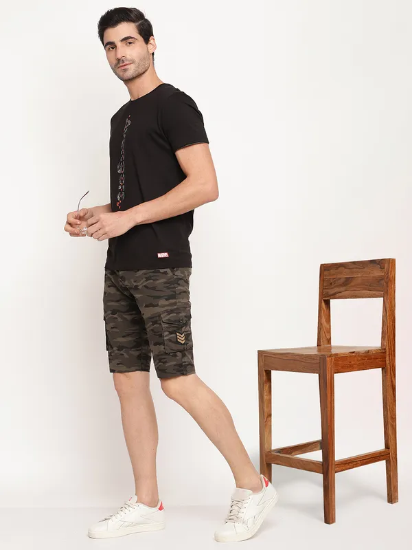 Octave Men Olive Green Printed Shorts