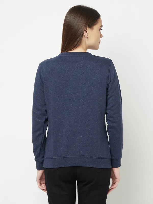 Women Navy Melange Sweatshirts