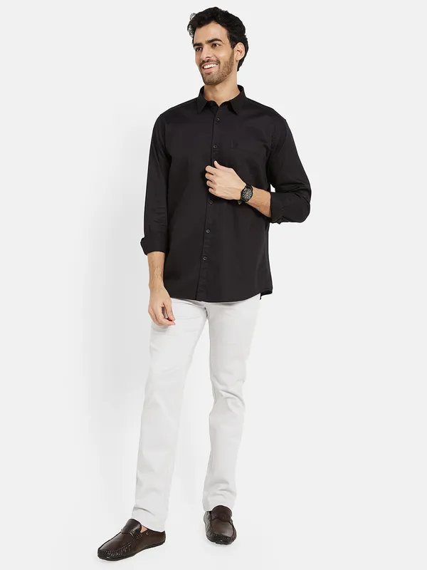 METTLE Men Black Opaque Casual Shirt