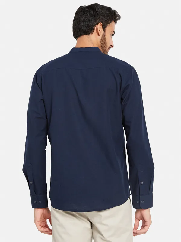 METTLE Men Navy Blue Opaque Casual Shirt