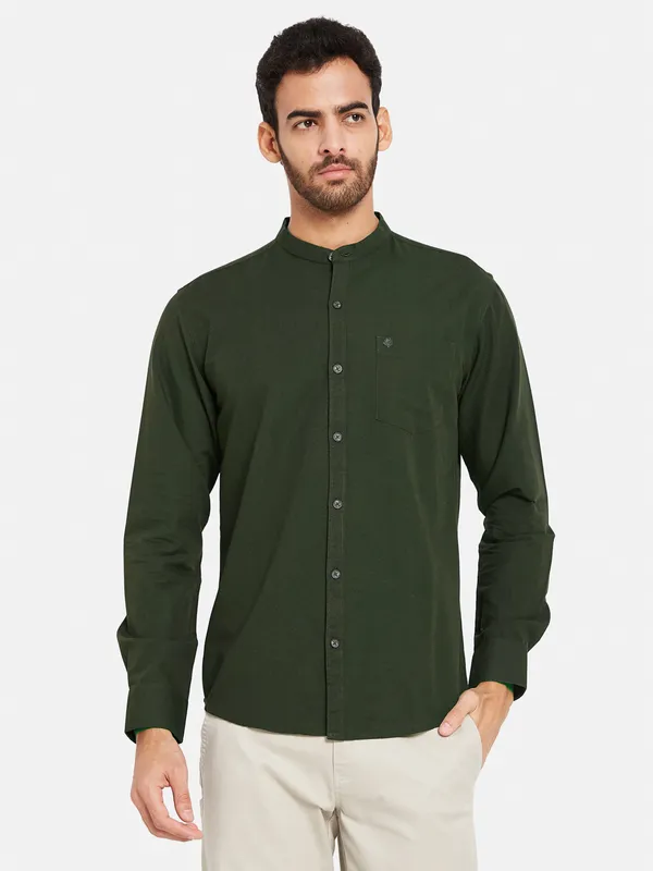 METTLE Men Olive Green Opaque Casual Shirt