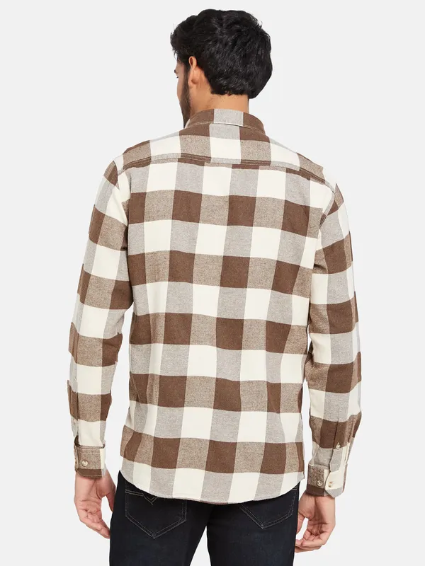 METTLE Men Brown Checked Casual Shirt