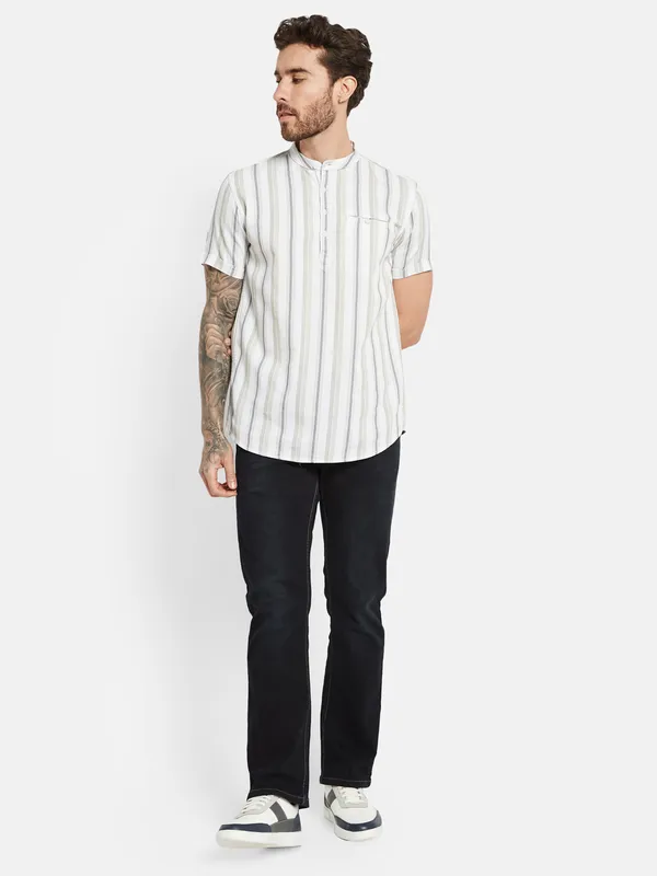 METTLE Opaque Striped Cotton Casual Shirt