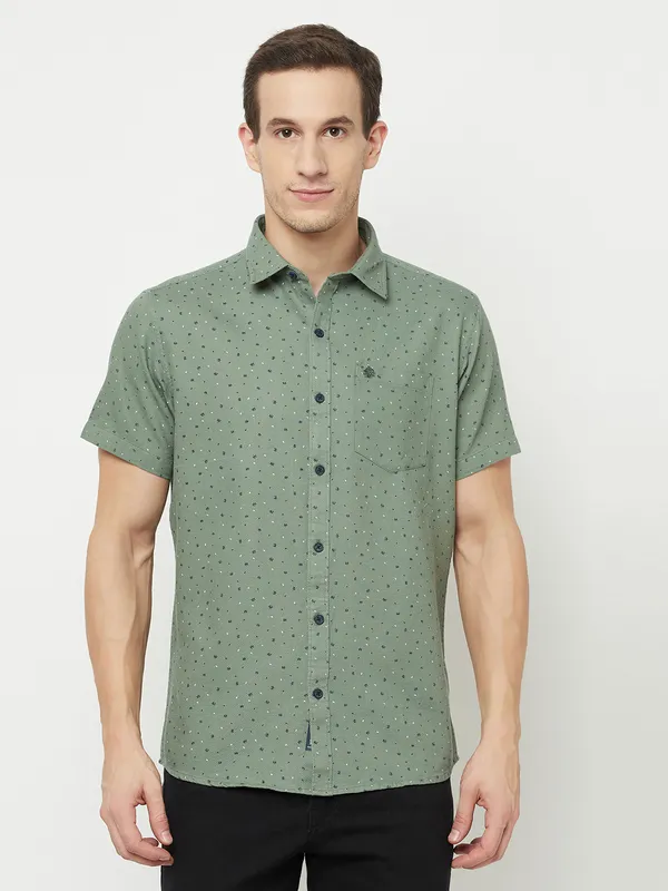 METTLE Men Olive Green Printed Casual Shirt