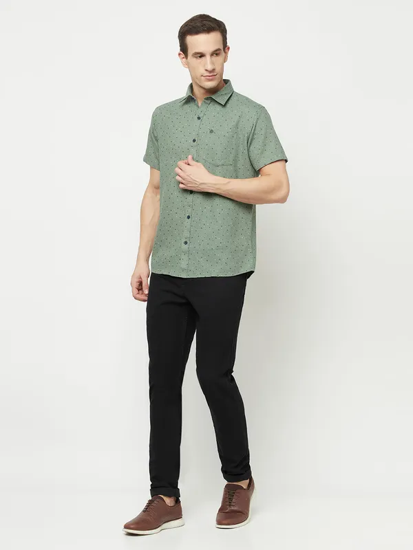 METTLE Men Olive Green Printed Casual Shirt