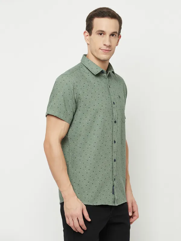 METTLE Men Olive Green Printed Casual Shirt