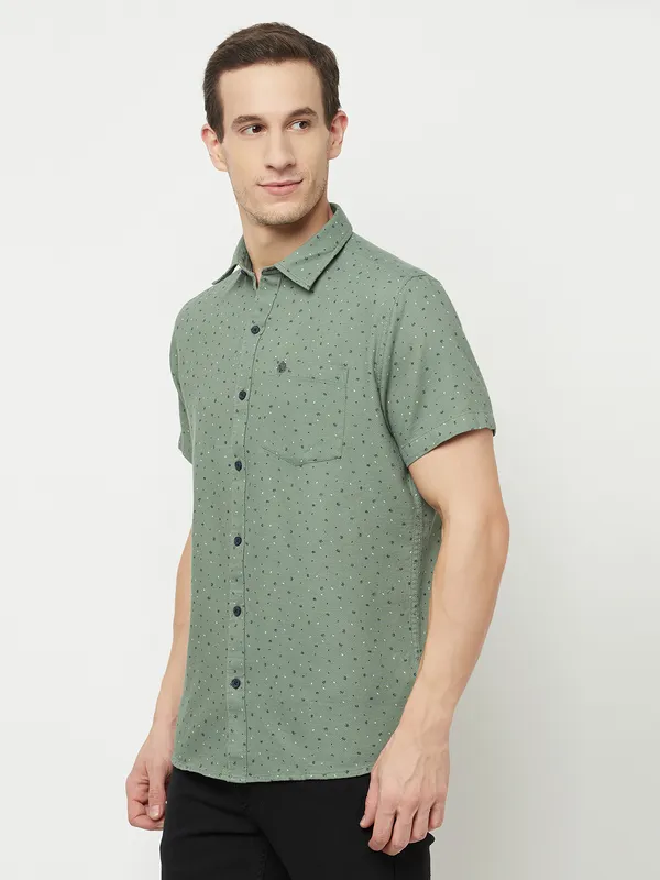 METTLE Men Olive Green Printed Casual Shirt