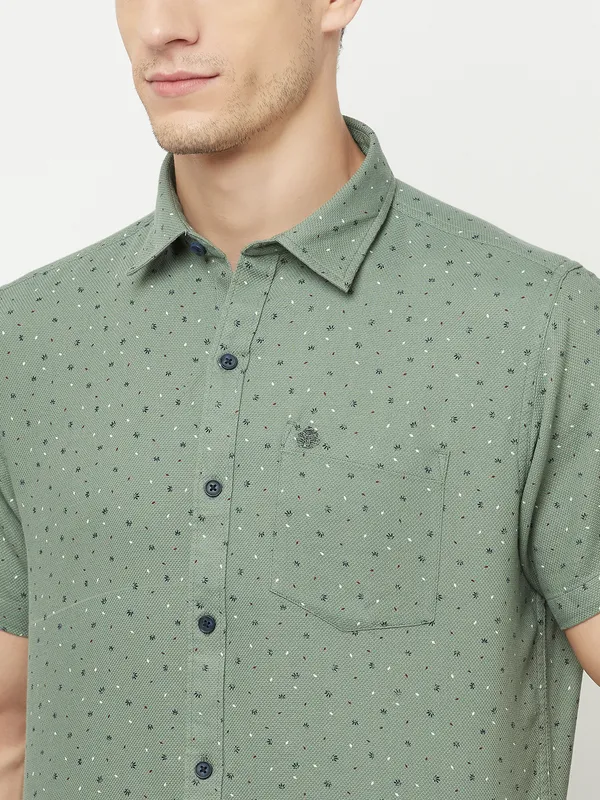 METTLE Men Olive Green Printed Casual Shirt