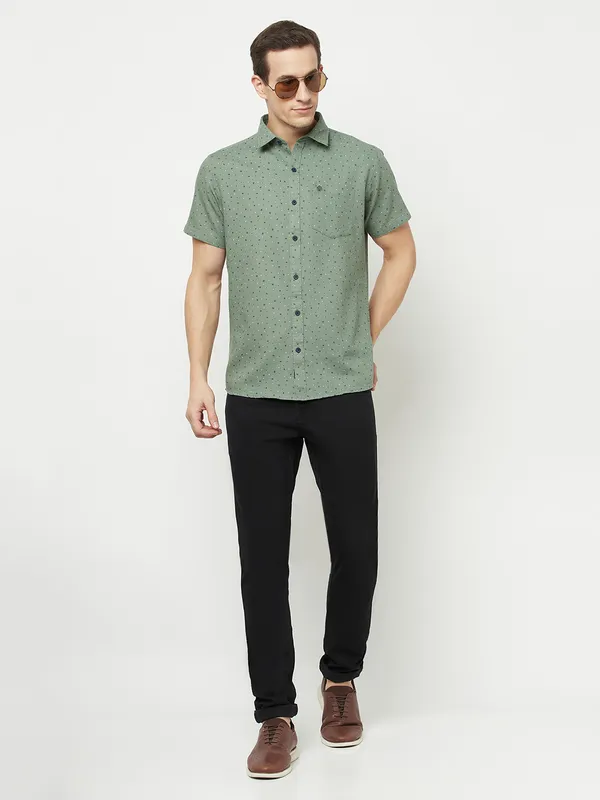 METTLE Men Olive Green Printed Casual Shirt