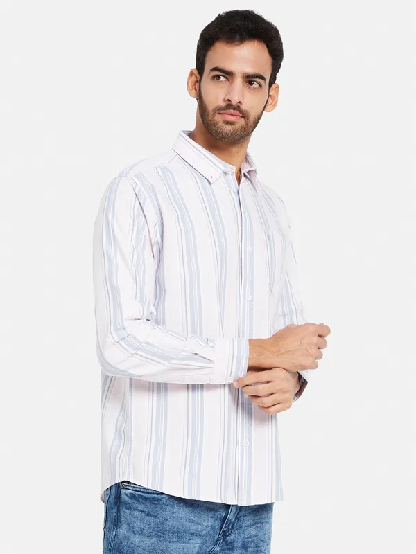 METTLE Men Pink Opaque Striped Casual Shirt