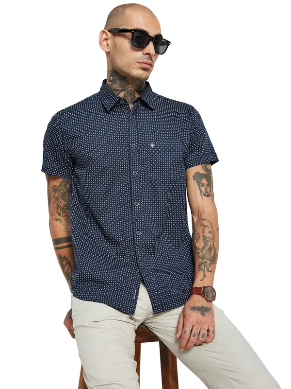 METTLE Geometric Printed Cotton Casual Shirt