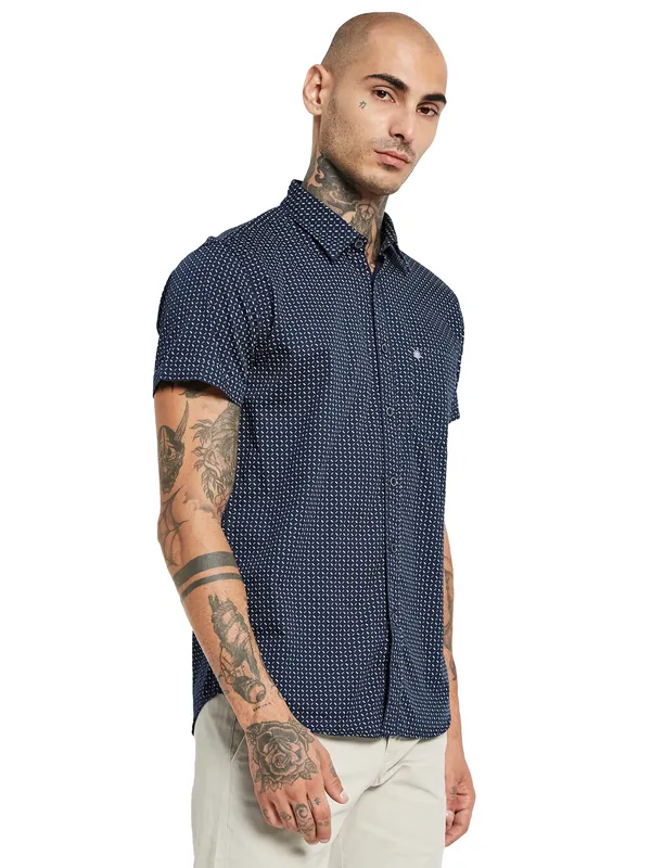 METTLE Geometric Printed Cotton Casual Shirt