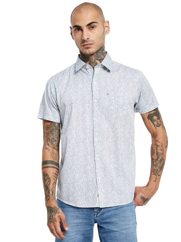 METTLE Floral Printed Short Sleeve Cotton Casual Shirt