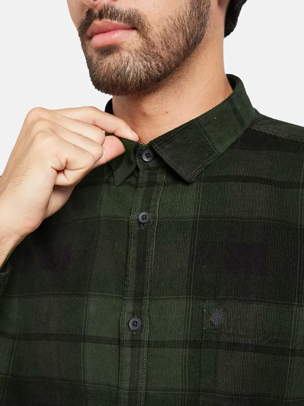 METTLE Men Olive Green Checked Casual Shirt