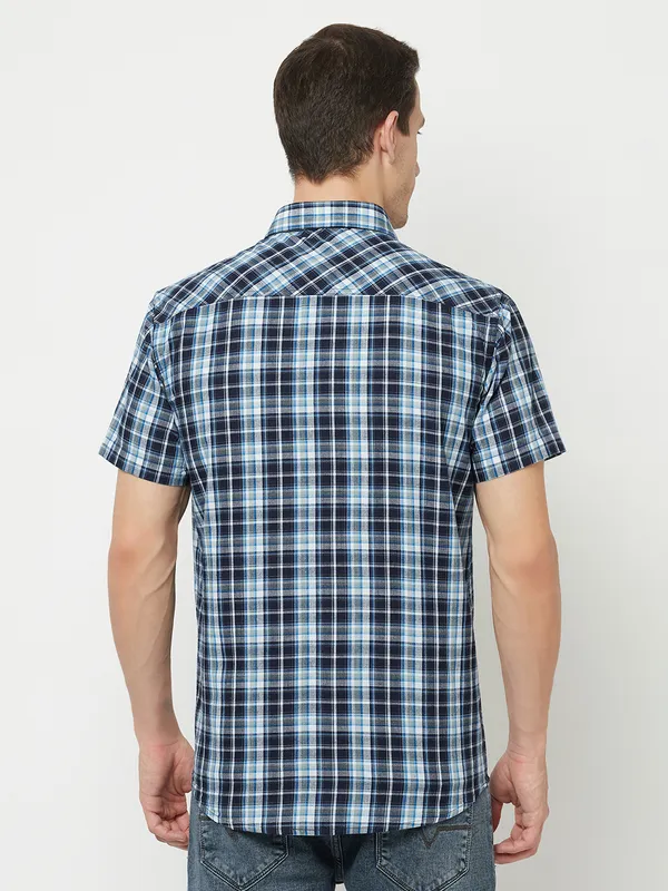 METTLE Men Blue Tartan Checks Checked Casual Shirt