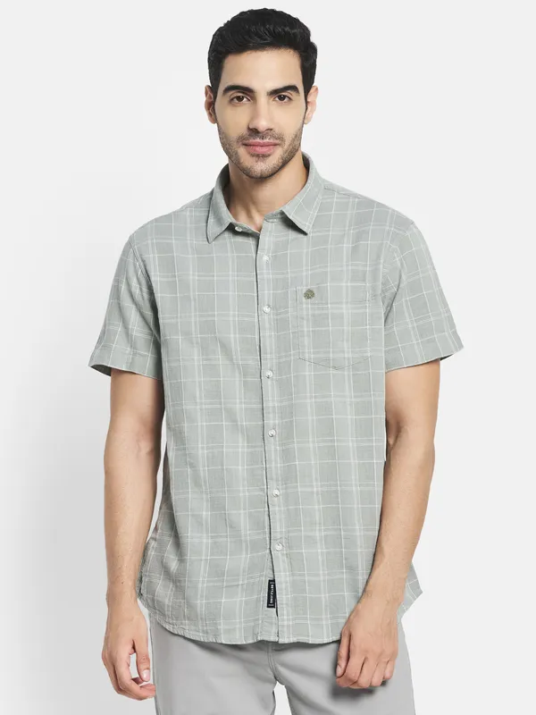 Men Olive Green Checked Casual Shirt