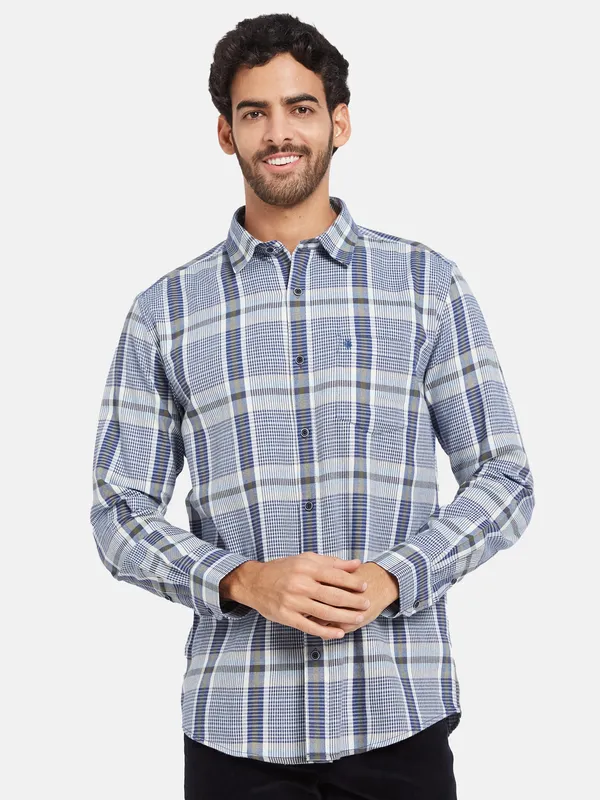 METTLE Men Blue Checked Casual Shirt