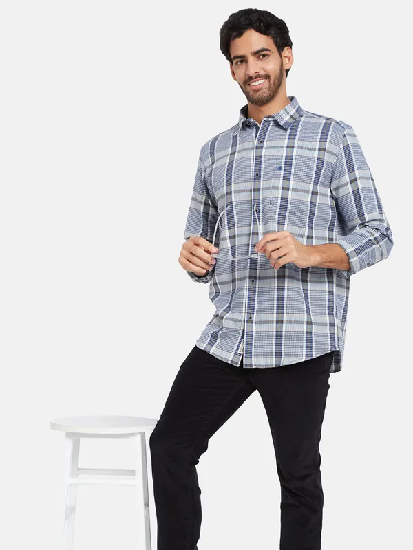 METTLE Men Blue Checked Casual Shirt