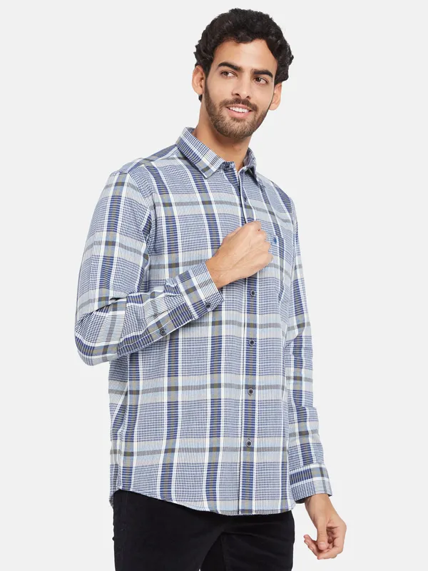 METTLE Men Blue Checked Casual Shirt