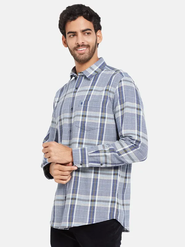 METTLE Men Blue Checked Casual Shirt