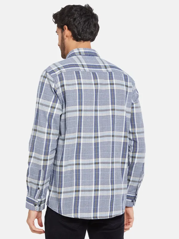 METTLE Men Blue Checked Casual Shirt