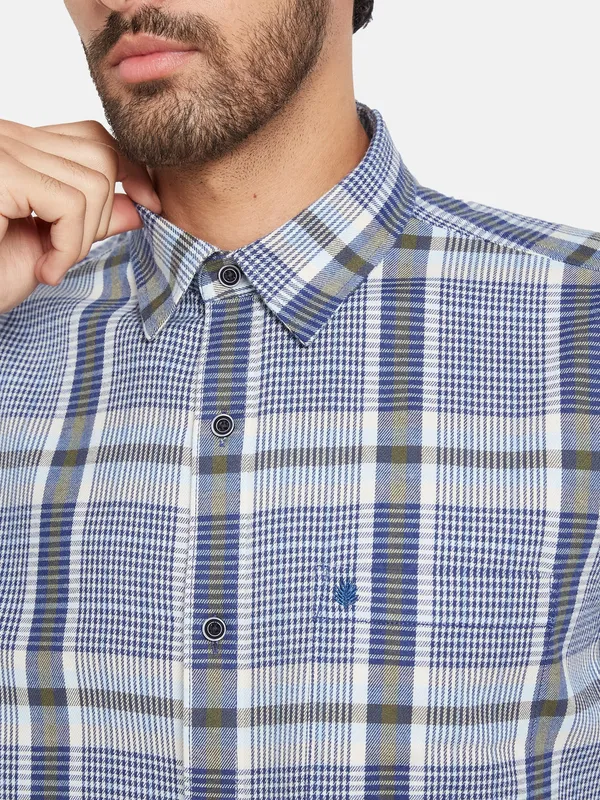 METTLE Men Blue Checked Casual Shirt