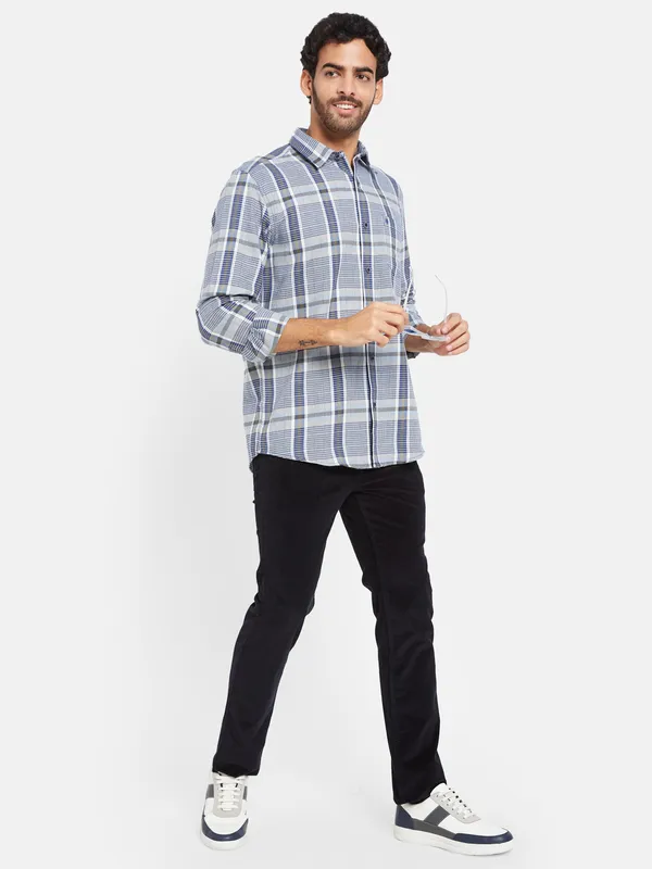 METTLE Men Blue Checked Casual Shirt