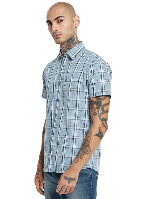 METTLE Checked Short Sleeve Cotton Casual Shirt