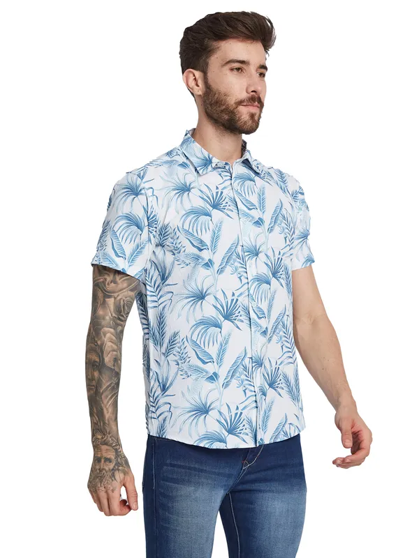 METTLE Floral Printed Spread Collar Short Sleeves Cotton Casual Shirt