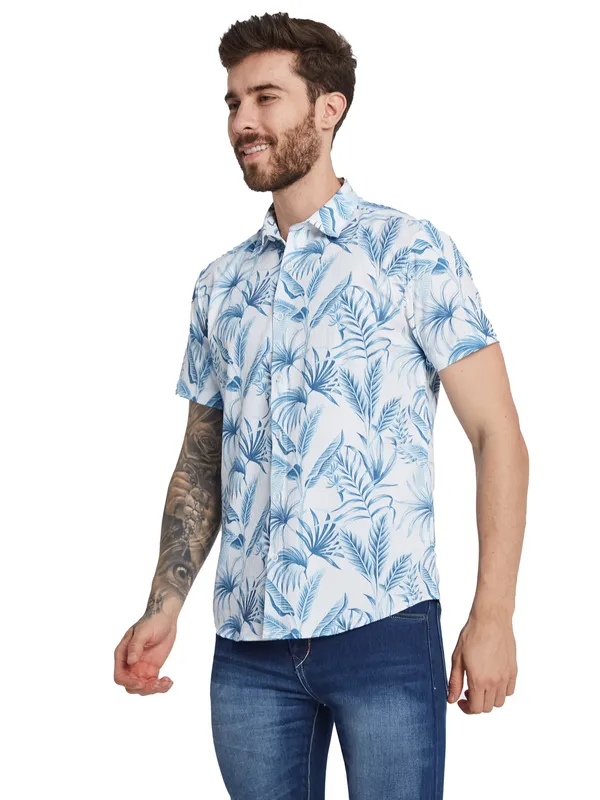 METTLE Floral Printed Spread Collar Short Sleeves Cotton Casual Shirt