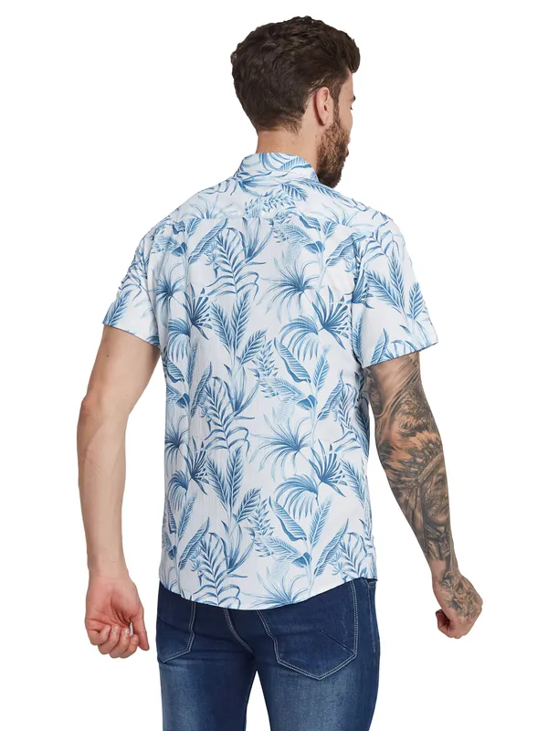 METTLE Floral Printed Spread Collar Short Sleeves Cotton Casual Shirt