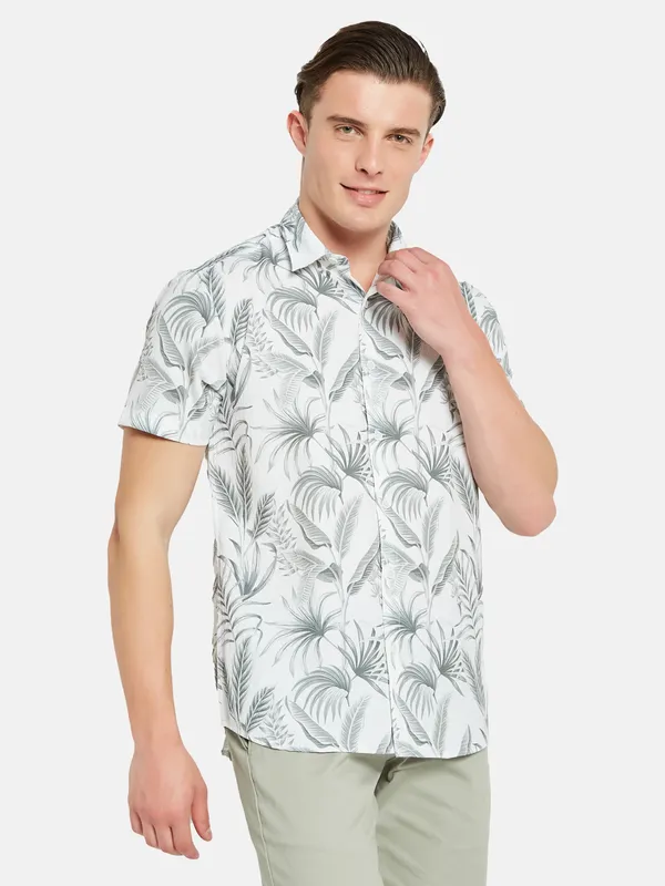 METTLE Tropical Printed Spread Collar Cotton Casual Shirt