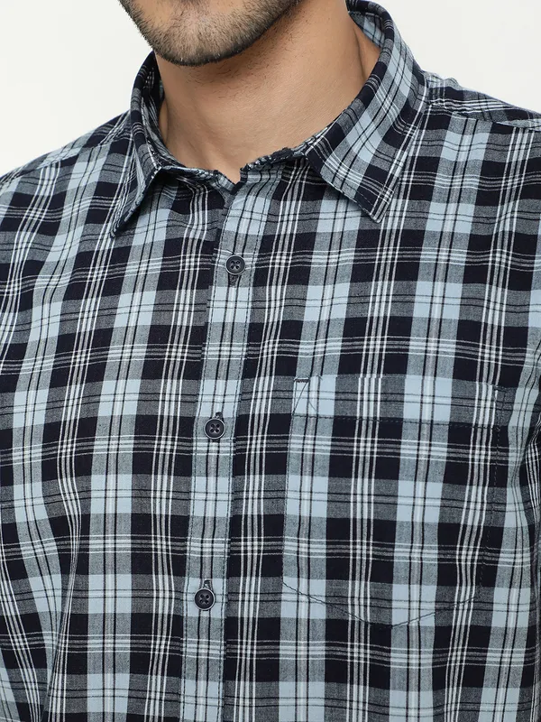 METTLE Tartan Checked Spread Collar Short Sleeves Cotton Casual Shirt