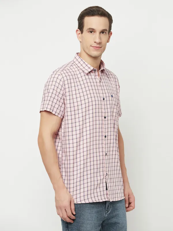 METTLE Men Pink Checked Casual Shirt