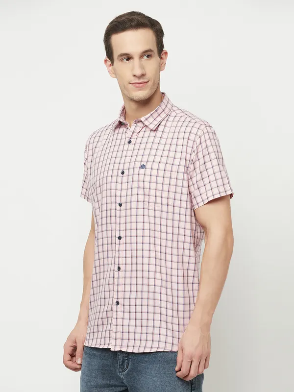 METTLE Men Pink Checked Casual Shirt