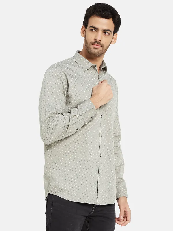 METTLE Men Grey Opaque Printed Casual Shirt