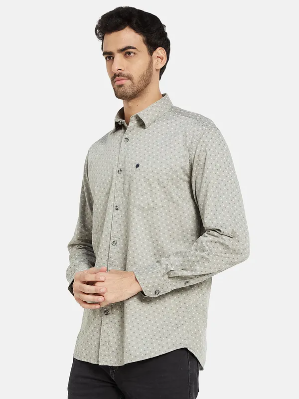 METTLE Men Grey Opaque Printed Casual Shirt