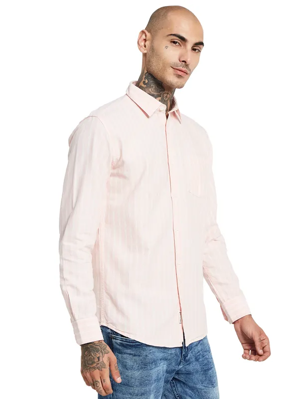 METTLE Opaque Striped Cotton Casual Shirt