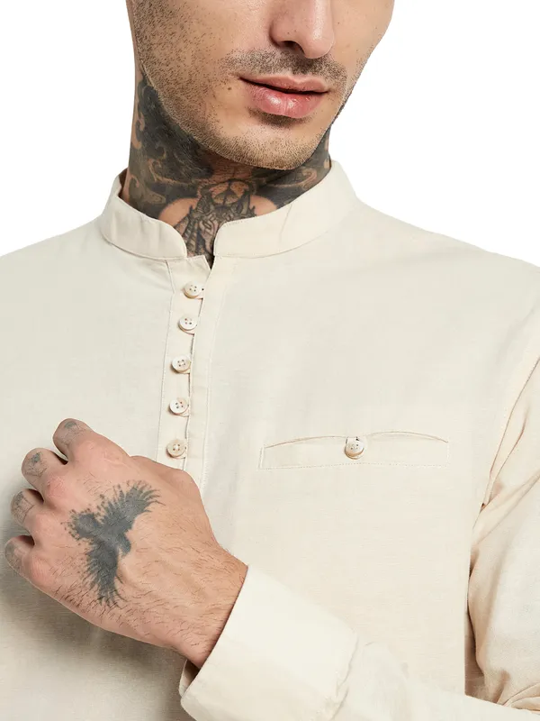 METTLE Mandarin Collar Cotton Casual Shirt