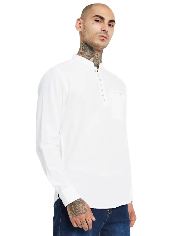 METTLE Mandarin Collar Opaque Casual Shirt
