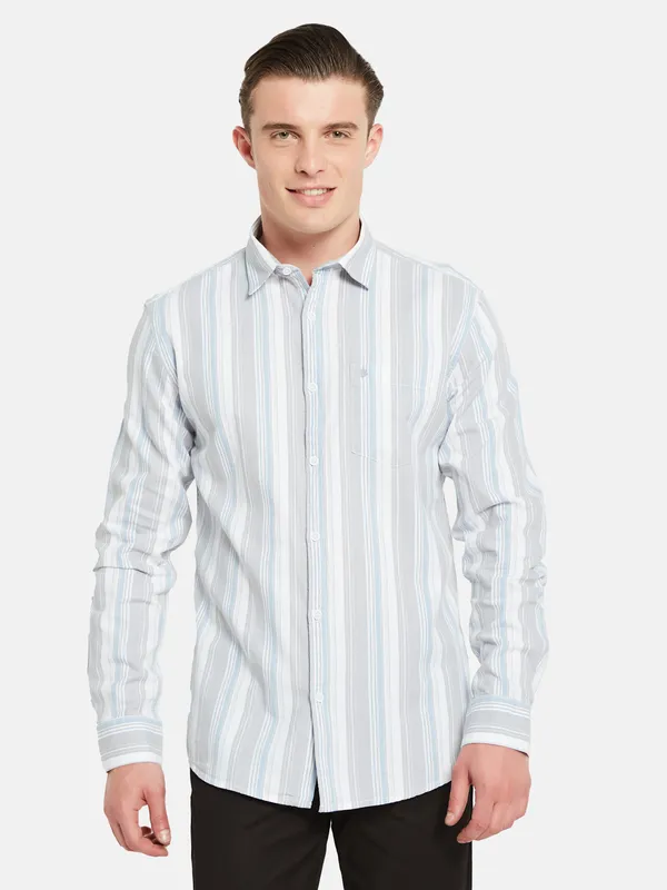 METTLE Vertical Striped Cotton Casual Shirt