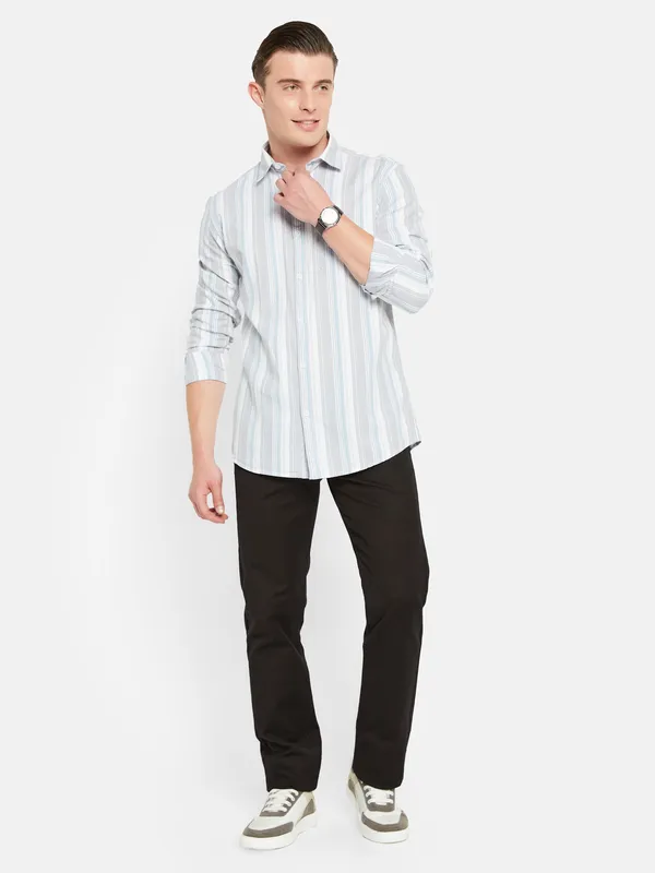 METTLE Vertical Striped Cotton Casual Shirt